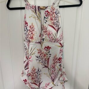 ANTONIO MELANI White and Pink Floral Ruched Tankini Top Size 10